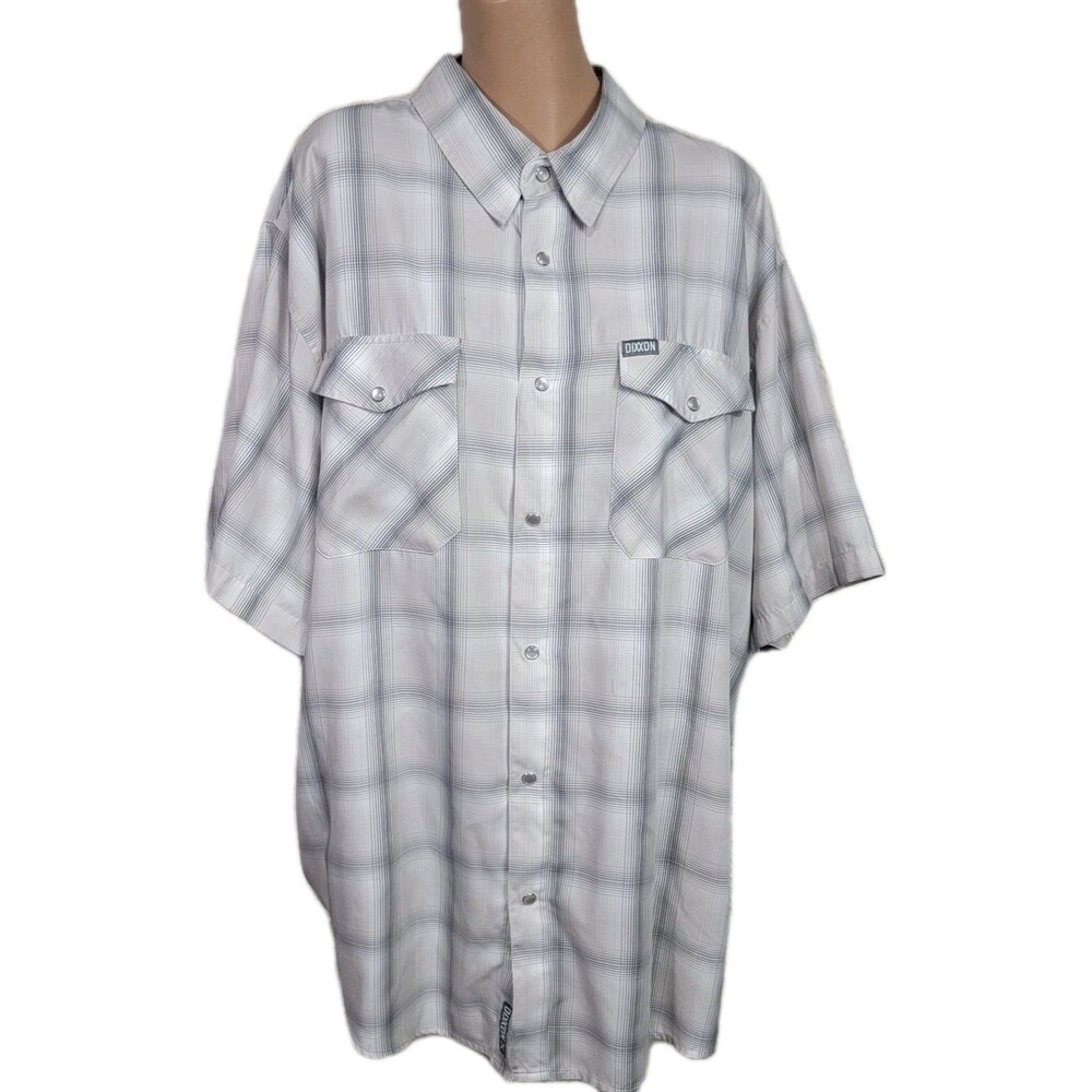 Dixxon Flannel Montana Shirt Pearl Snap Size 3X Gray Plaid Bamboo Short Sleeve Y